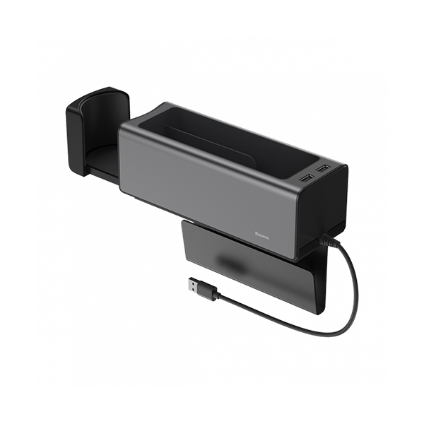 BASEUS Deluxe Metal Armrest Console Organizer (Dual USB Power Supply) Black CRCWH-A01