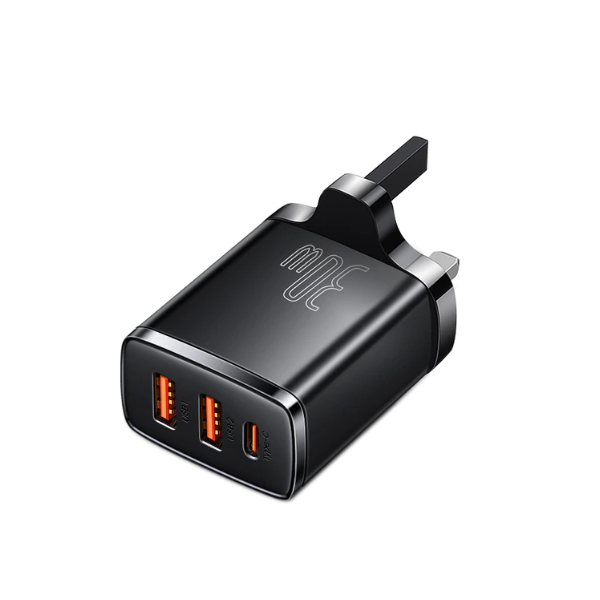 Baseus 30W Compact Fast Charger 2USB+Type-C Multi-Port Wall Charger UK Plug
