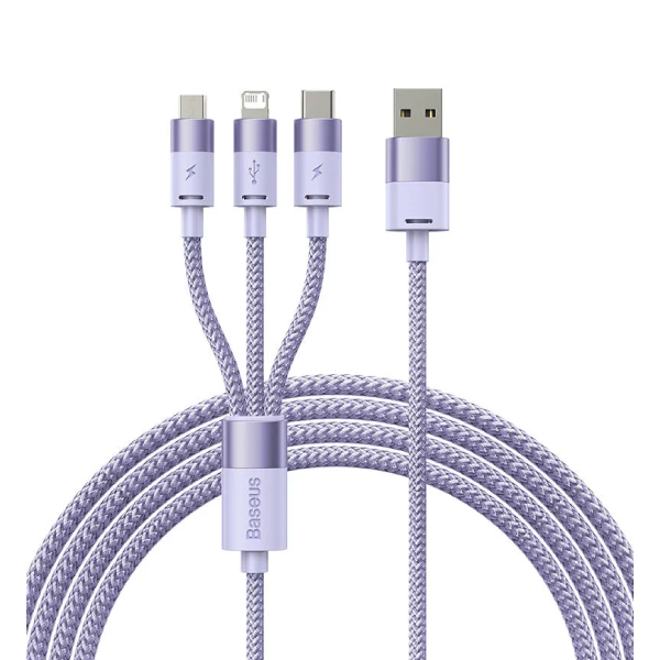 Baseus CAXS000005 3in1 USB cable StarSpeed Series USB-C + Micro + Lightning 3.5A 1.2m – Purple