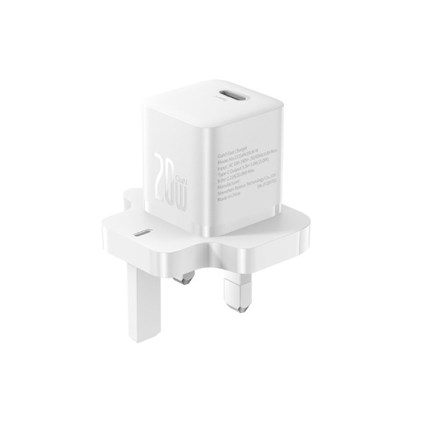 Baseus GaN5 Mini Fast Charger Portable Type-C 20W Charger Adapter UK Plug – White