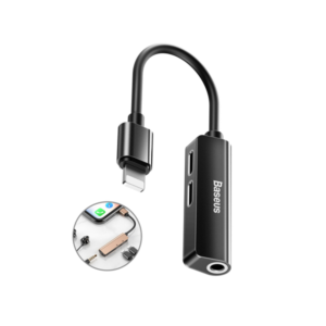 Baseus L52 3 in 1 Charging Audio Adapter for iPhone 3.5mm Jack Splitter Lightning black CALL52-01