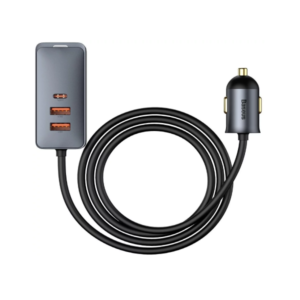 Baseus Share Together car charger with extension cord, 3x USB, USB-C, 120W (gray) CCBT-B0G