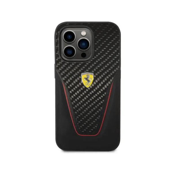 Ferrari Carbon Fiber And Leather Case Aperta iPhone 14 Pro – Black