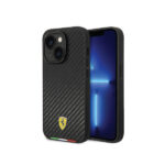 Ferrari HC PU Carbon Effect Case With Italian Flag Line For iPhone 14 – Black