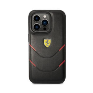 Ferrari -PU Leather Case Hot Stamp Contrasted Lines iPhone 14 Pro Max – Black