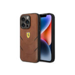 Ferrari PU Leather Case Hot Stamp Contrasted Lines iPhone 14 Pro Max – Brown