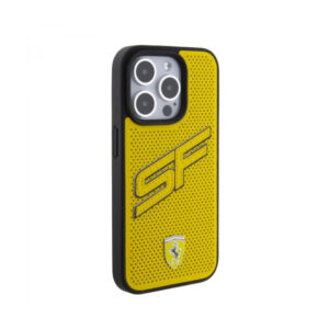 Ferrari PU Leather Case with Big SF Perforated Design for iPhone 15 Promax – Yellow