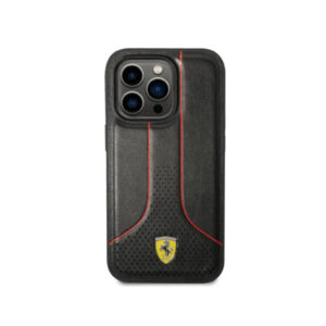 Ferrari PU Leather Smooth And Perforated Case iPhone 14 Pro Max – Black