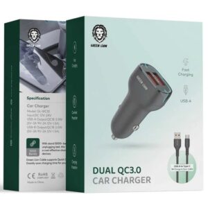 Green Lion Dual Ports Car Charger with USB to Lightning Cable