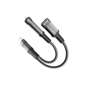 Green Lion 2 in 1 Earphone & Charging Adapter Lightning to Lightning + 3.5 12CM -Black