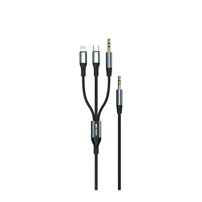 Green Lion 3 In 1 Aux Cable Aux To Aux + Lightning + USB C