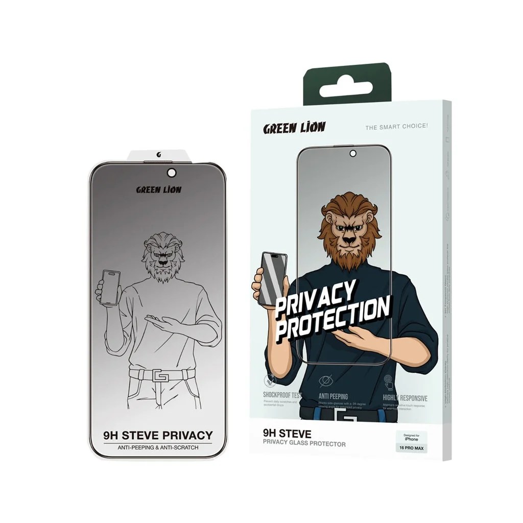Green Lion Steve Privacy Tempered For iPhone 16 Pro Max