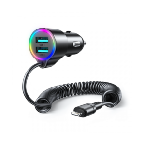 JOYROOM JR-CL25 3.4A 3-in-1 Car Charger with Coiled 8 Pin Cable