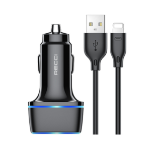 Recci RQ05L Travel Car Charger Lightning Black