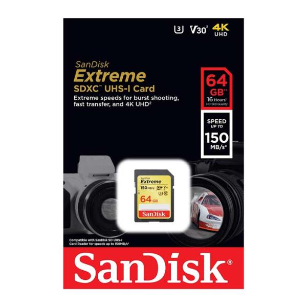 SanDisk Extreme 64GB SDXC 150 MB/S UHS-I Memory Card