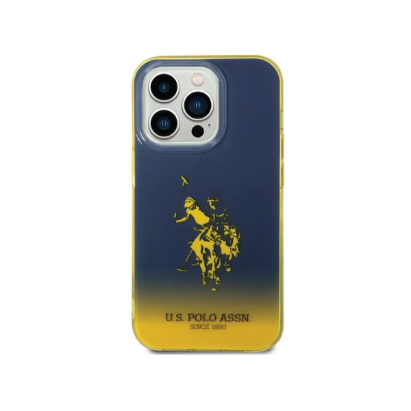 U.S Polo PC/TPU Gradient Case with Dyed Bumper & Horse Logo iPhone 14 Pro Compatibility – Navy/Yellow