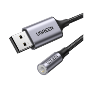 Ugreen USB 2.0 TO 3.5MM Audio Adapter Aluminum Alloy 25CM – Dark Gray 30757