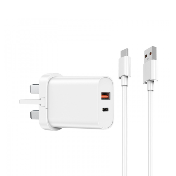 Wiwu Quick PD+QC Fast Charger With USB To Type-C Cable – White WI-U002